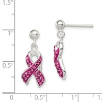 Sterling Silver Stellux Crystal Pink Awareness Ribbon Earrings view 4