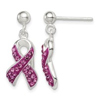 Sterling Silver Stellux Crystal Pink Awareness Ribbon Earrings view 1