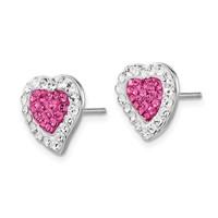 Sterling Silver Rhodium-plated Pink & Clear Stellux Crystal Heart Post Earrings view 2