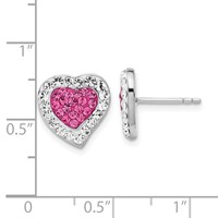 Sterling Silver Rhodium-plated Pink & Clear Stellux Crystal Heart Post Earrings view 3