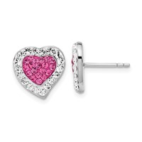 Sterling Silver Rhodium-plated Pink & Clear Stellux Crystal Heart Post Earrings view 1