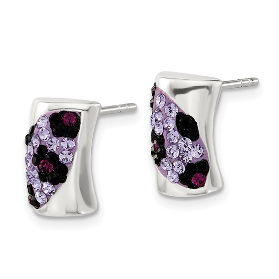 Sterling Silver Purple & Black Stellux Crystal Animal Print Post Earrings