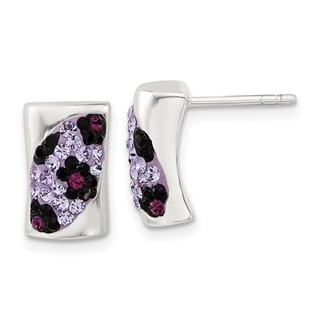 Sterling Silver Purple & Black Stellux Crystal Animal Print Post Earrings