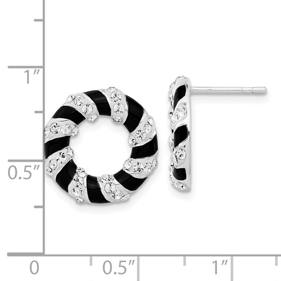 Sterling Silver Stellux Crystal & Black Enamel Open Circle Post Earrings