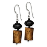 Sterling Silver Black Agate Black Glass Bead Tiger's Eye Dangle Earring view 2