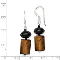 Sterling Silver Black Agate Black Glass Bead Tiger's Eye Dangle Earring view 4