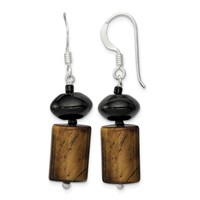 Sterling Silver Black Agate Black Glass Bead Tiger's Eye Dangle Earring view 1