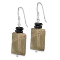 Sterling Silver Polished Black Mother of Pearl & Picasso Jasper Dangle Earrings view 2