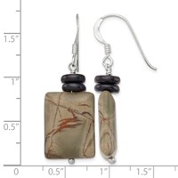Sterling Silver Polished Black Mother of Pearl & Picasso Jasper Dangle Earrings view 4
