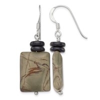 Sterling Silver Polished Black Mother of Pearl & Picasso Jasper Dangle Earrings view 1