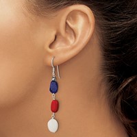 Sterling Silver Polished Red Coral Crystal White Jade Lapis Dangle Earrings view 3