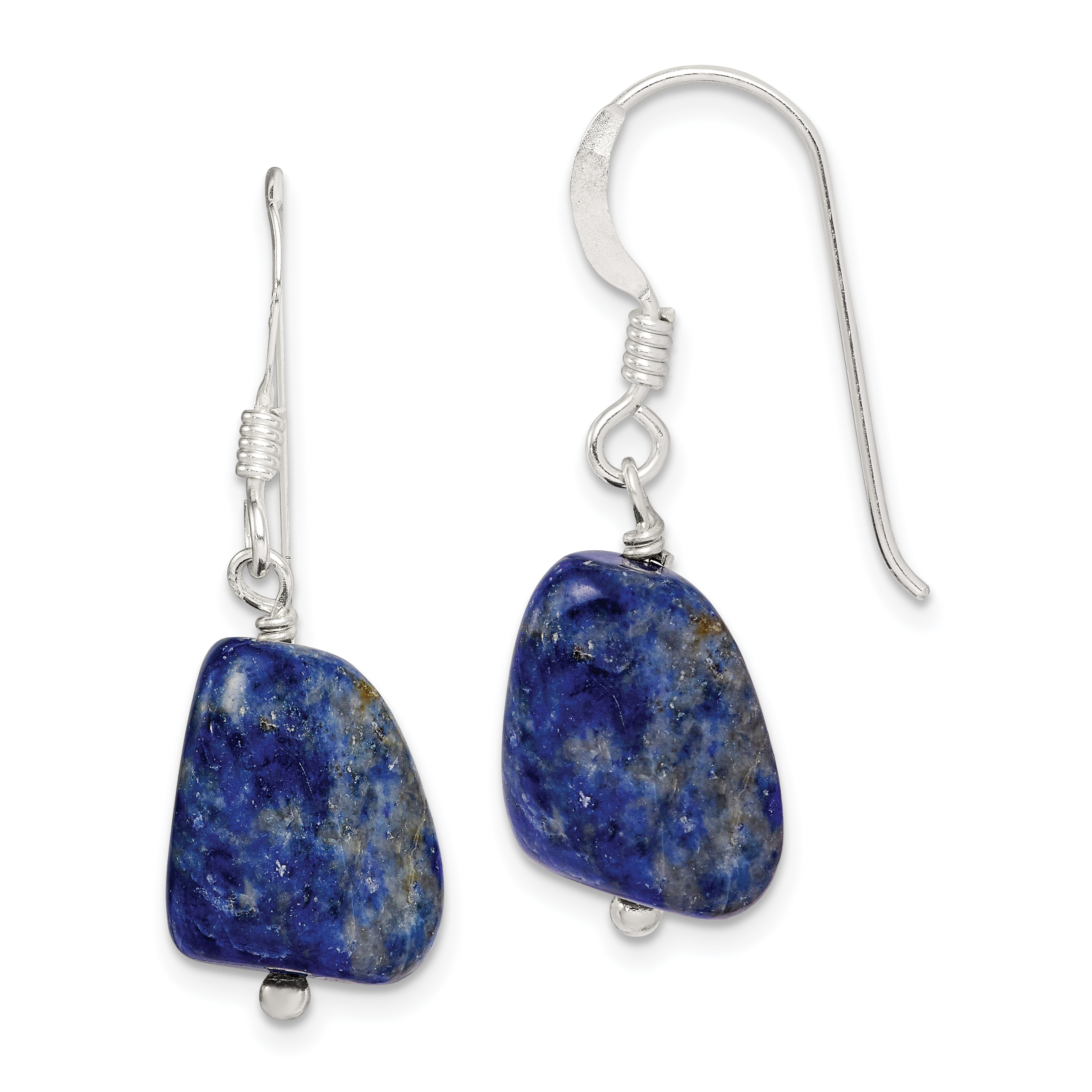 Sterling Silver Polished Blue Lapis Dangle Earrings (QE9720)