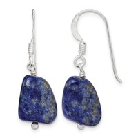 Sterling Silver Polished Blue Lapis Dangle Earrings view 1