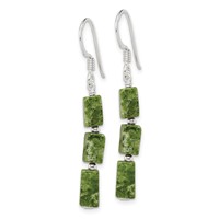 Sterling Silver Polished Green Russian Serpentine Dangle Earrings view 2