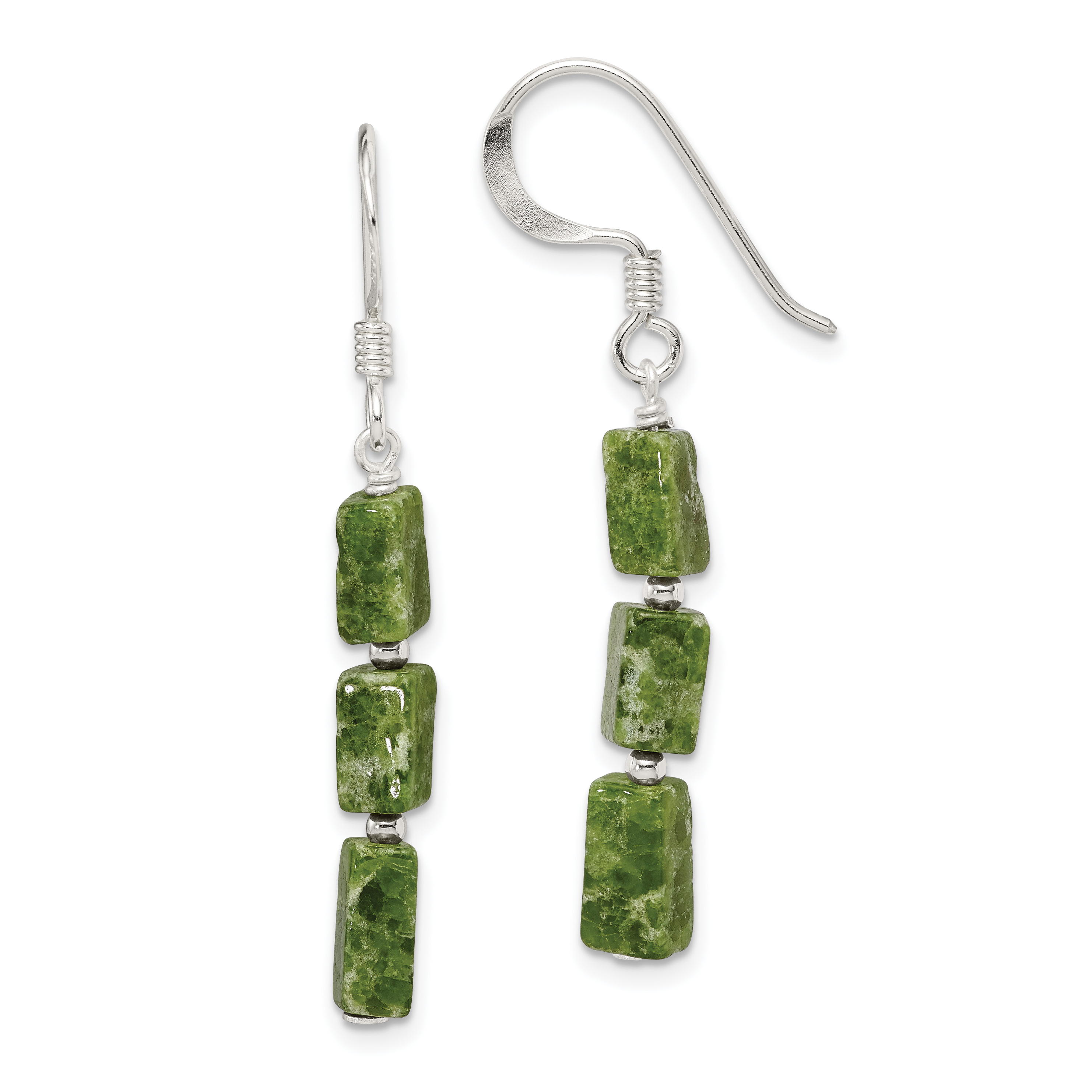 Sterling Silver Polished Green Russian Serpentine Dangle Earrings (QE9735)
