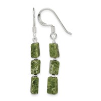 Sterling Silver Polished Green Russian Serpentine Dangle Earrings view 1