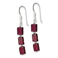 Sterling Silver Polished Triple Rectangle Garnet Dangle Earrings view 2