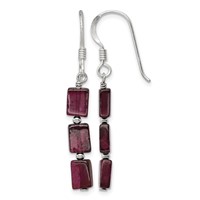 Sterling Silver Polished Triple Rectangle Garnet Dangle Earrings view 1