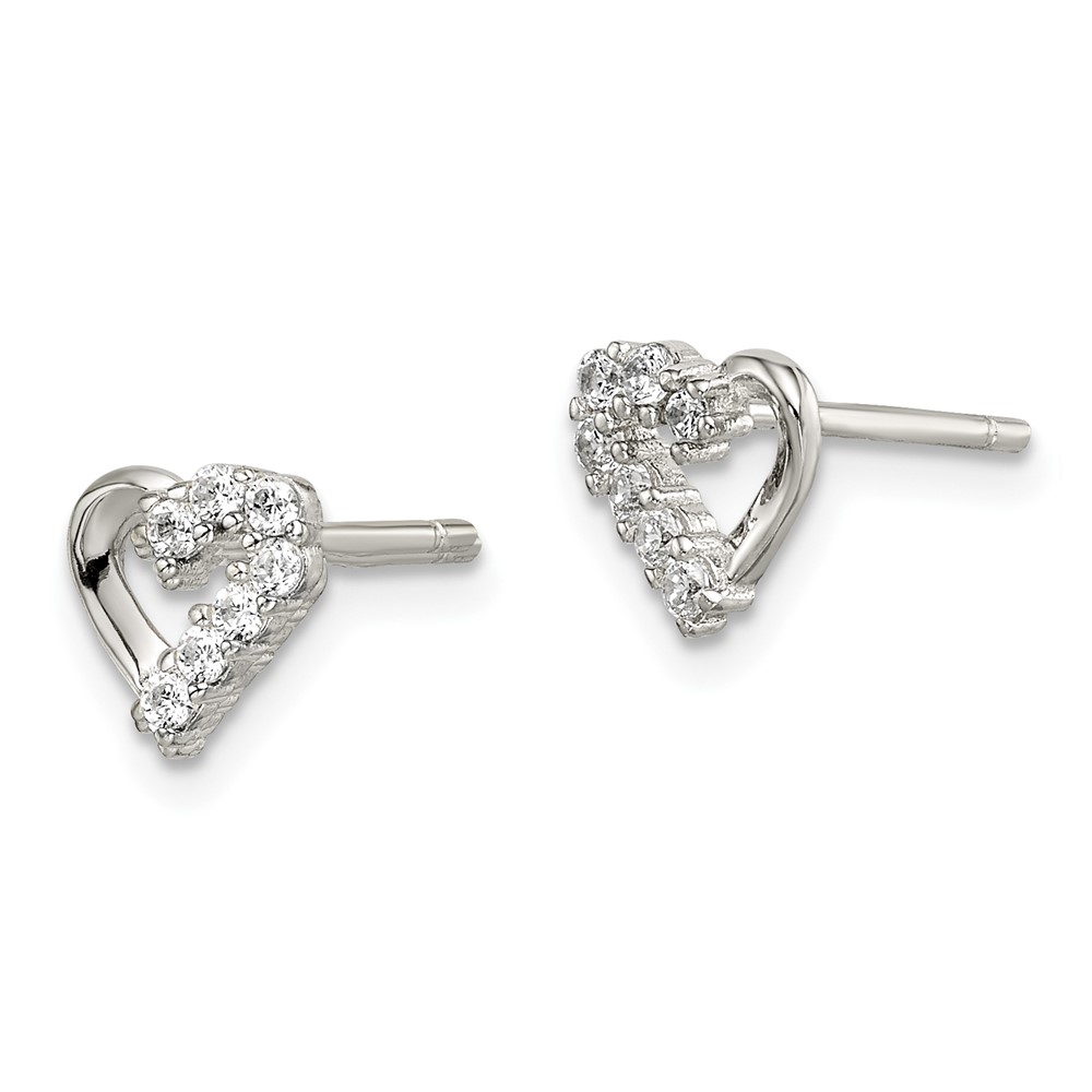 Sterling Silver Rhodium-plated CZ Heart Post Earrings (QE9774)