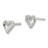 Sterling Silver Rhodium-plated CZ Heart Post Earrings view 2