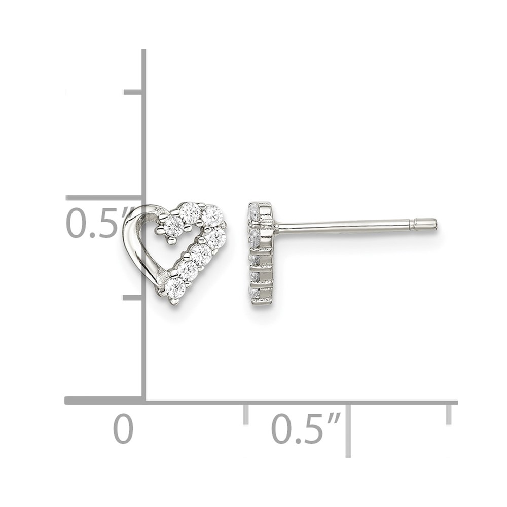 Sterling Silver Rhodium-plated CZ Heart Post Earrings (QE9774)