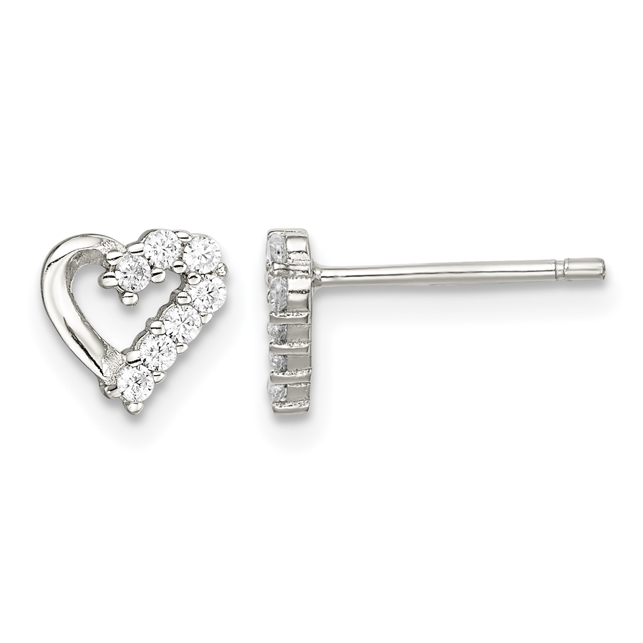 Sterling Silver Rhodium-plated CZ Heart Post Earrings (QE9774)