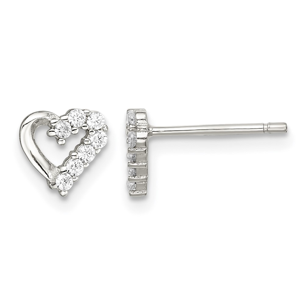 Sterling Silver Rhodium-plated CZ Heart Post Earrings (QE9774)