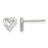 Sterling Silver Rhodium-plated CZ Heart Post Earrings view 1