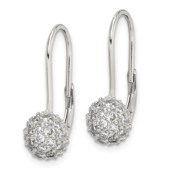 Sterling Silver Rhodium-plated CZ Leverback Earrings
