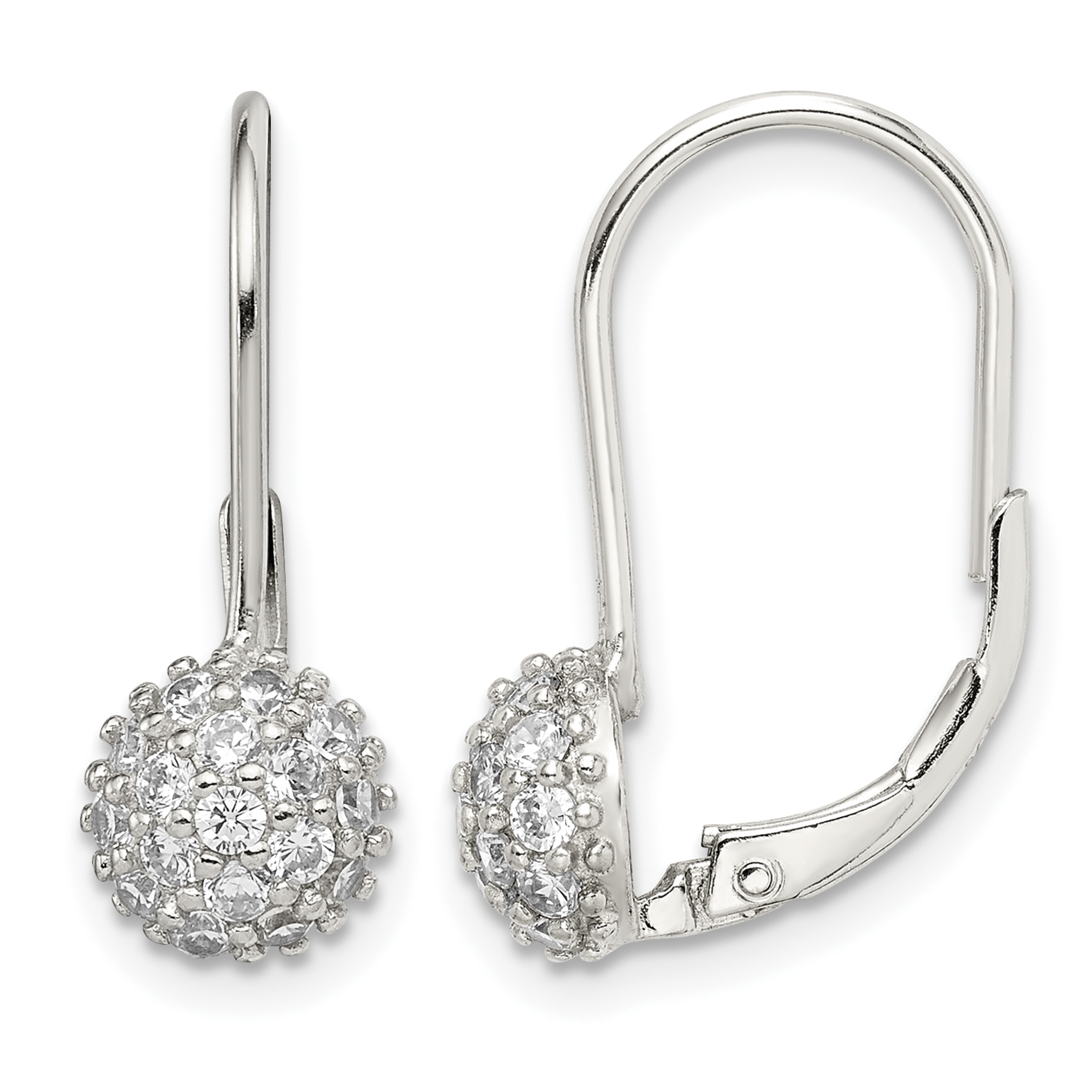 Sterling Silver Rhodium-plated CZ Leverback Earrings (QE9784)