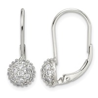 Sterling Silver Rhodium-plated CZ Leverback Earrings view 1