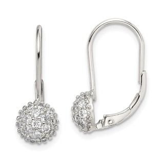 Sterling Silver Rhodium-plated CZ Leverback Earrings