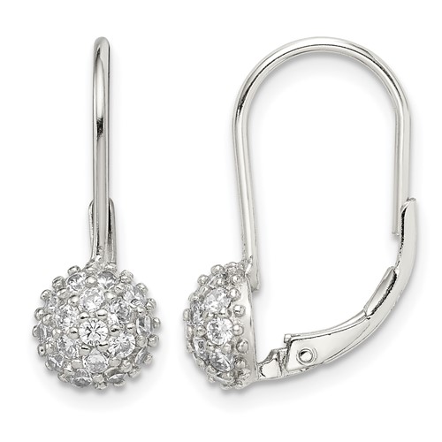Sterling Silver Rhodium-plated CZ Leverback Earrings