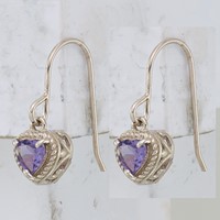 Sterling Silver Rhodium Plated Amethyst Small Heart Earrings view 2