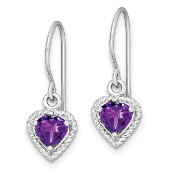 Sterling Silver Rhodium Plated Amethyst Small Heart Earrings