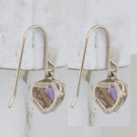 Sterling Silver Rhodium Plated Amethyst Small Heart Earrings view 4