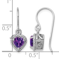 Sterling Silver Rhodium Plated Amethyst Small Heart Earrings view 5