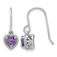 Sterling Silver Rhodium Plated Amethyst Small Heart Earrings view 1