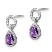 Sterling Silver Rhodium Plated Amethyst Pear Twisted Earrings view 2