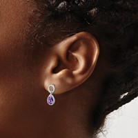 Sterling Silver Rhodium Plated Amethyst Pear Twisted Earrings view 3