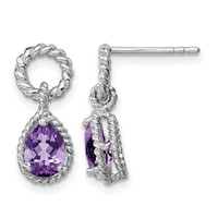 Sterling Silver Rhodium Plated Amethyst Pear Twisted Earrings view 1