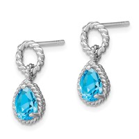 Sterling Silver Rhodium Plated Blue Topaz Pear Twisted Post Earrings view 2