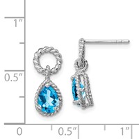 Sterling Silver Rhodium Plated Blue Topaz Pear Twisted Post Earrings view 4