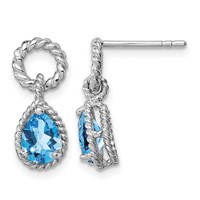 Sterling Silver Rhodium Plated Blue Topaz Pear Twisted Post Earrings view 1
