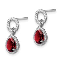 Sterling Silver Rhodium Plated Garnet Twisted Circle Post Earrings view 2
