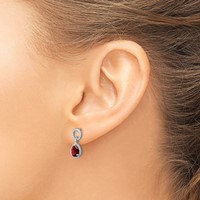 Sterling Silver Rhodium Plated Garnet Twisted Circle Post Earrings view 3