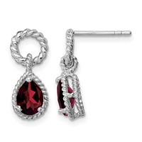 Sterling Silver Rhodium Plated Garnet Twisted Circle Post Earrings view 1