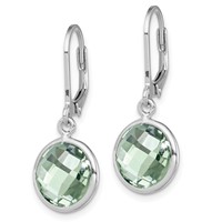Sterling Silver Rhodium-plated Green Quartz Earrings view 2