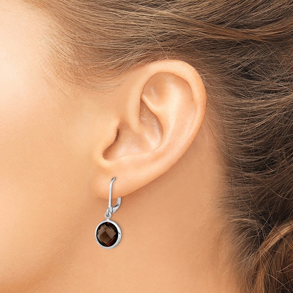 Sterling Silver Rhodium-plated Smoky Quartz Earrings (QE9818SQ)