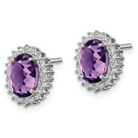Sterling Silver Rhodium-plated Amethyst and Diamond Earrings view 2